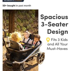 BOB Gear Renegade Canopy Stroller Wagon with 3 Seats, 5-Point Harness System, All-Terrain Tires, and Push and Pull Handle, Nightfall