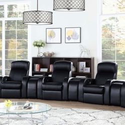 9 PIECE HOME THEATER MOVIE ENTERTAINMENT MEDIA SEATING RECLINERS STORAGE CUP HOLDERS