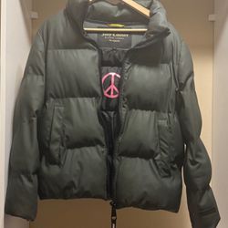 Juicy Couture Cropped Puffer Jacket Dark Green Winter Coat Cozy Warm Size S