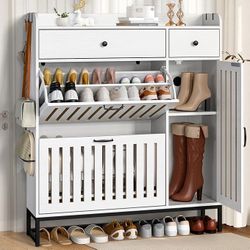 Shoe Cabinet with High Boot & Storage Drawer, Large Capacity Modern Entryway Organizer with 2-Tier Tilt-Out Racks 