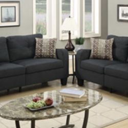 Gorgeous Two Piece Black Sofa and Love seat