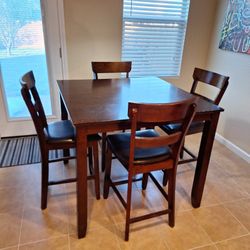 Dark Wood Square All Wood Table Set