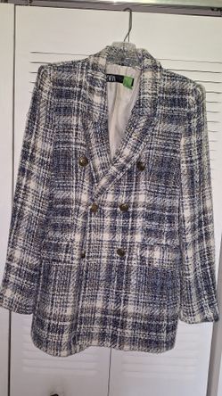 Zara Double Breasted Textured Weave Blazer