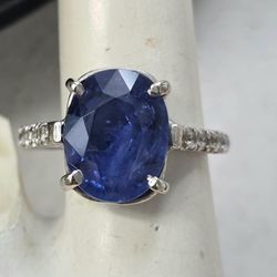 6 CARET BLUE SAPPHIRE 14KT & DIAMOND RING
