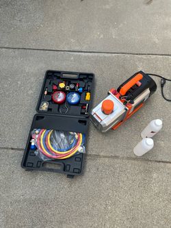 VIVOHOME VG Series 1 HP 9.6CFM 2 Stage AC Vacuum Pump and 4 Way Gauge Set HVAC Vacuum Pump Kit with 5ft Hoses for R134a R410a R12 R22 R502 Car Automot