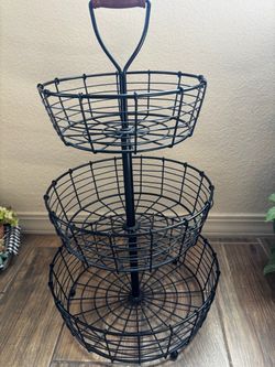 3-Tier Black Metal Wire Basket Stand
