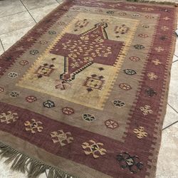Rare Hand Knotted Vintage Turkish Kilim Kilm Wool Area Rug 4.5 ft x 7.5 ft