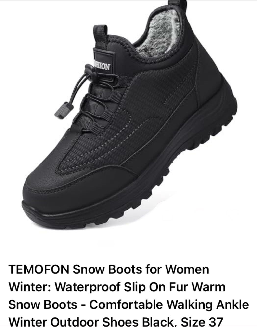 TEMOFON Boots : Waterproof Slip On Fur Boots - Comfortable Black, Size 37