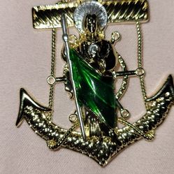 Elegant 24" Golden-Tone St. Jude Anchor Necklace with Floral Design