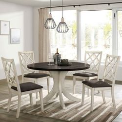 Brand New Antique White/Dark Walnut 5pc Dining Table Set