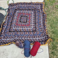 Unfinished Crochet Crocheted Lap Blanket With Three Rolls Yarn Knit Knitting