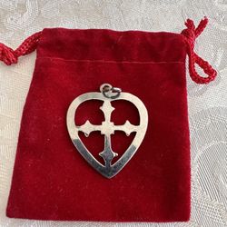 Heart Cross Silver Necklace Charm