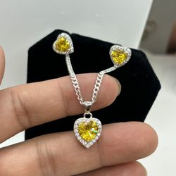925 Sterling Silver Set Yellow Stone Genuine 