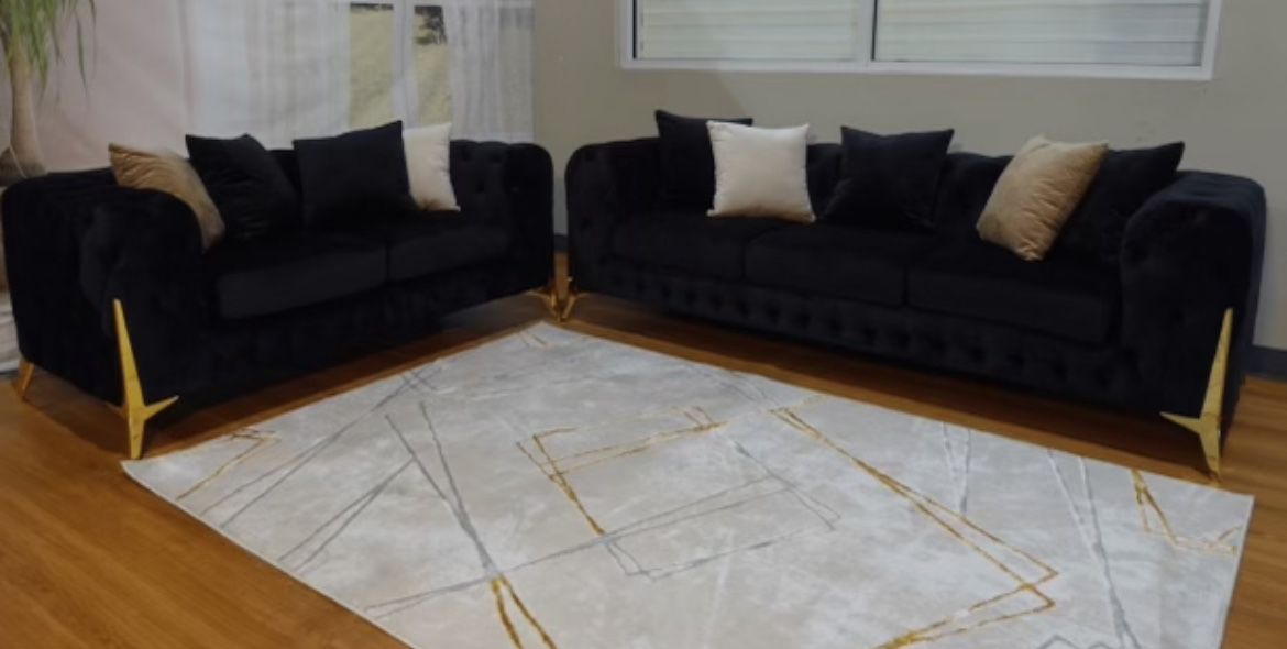Black With Gold Legs  2pc Loveseat And Sofa