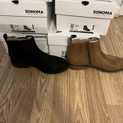 $20 EACH OR 2 /$35🔥. LADIES BRAND NEW BOOTS.  SUPER SUEDE.  ALL BOXED.  TAN AND BLACK.  SIZES 6.5 To 7.5.  WAS $49.99!!   SALE $20  OR 2 FOR $35 🔥🔥