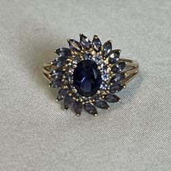 10K Gold Tanzanite and Amethyst Ring Size 9