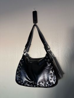 Black Studded Shoulder Bag with Grommets