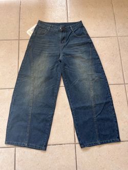 Brand New Barrel Leg Jeans Deep Wash High Waisted Wide Balloon Denim M
