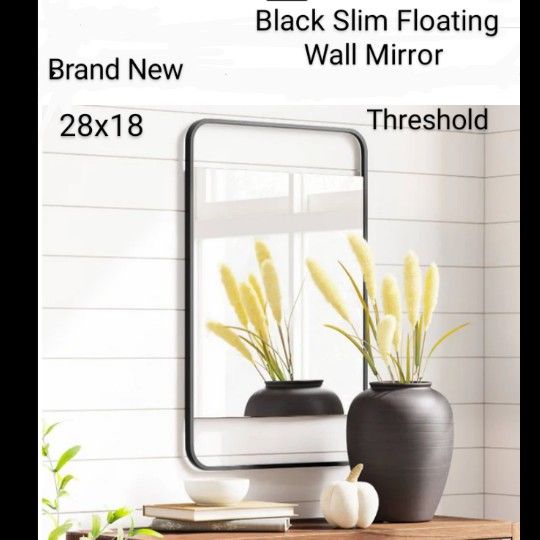 Brand New 28x18 Black Slim Floating Wall Mirror Threshold