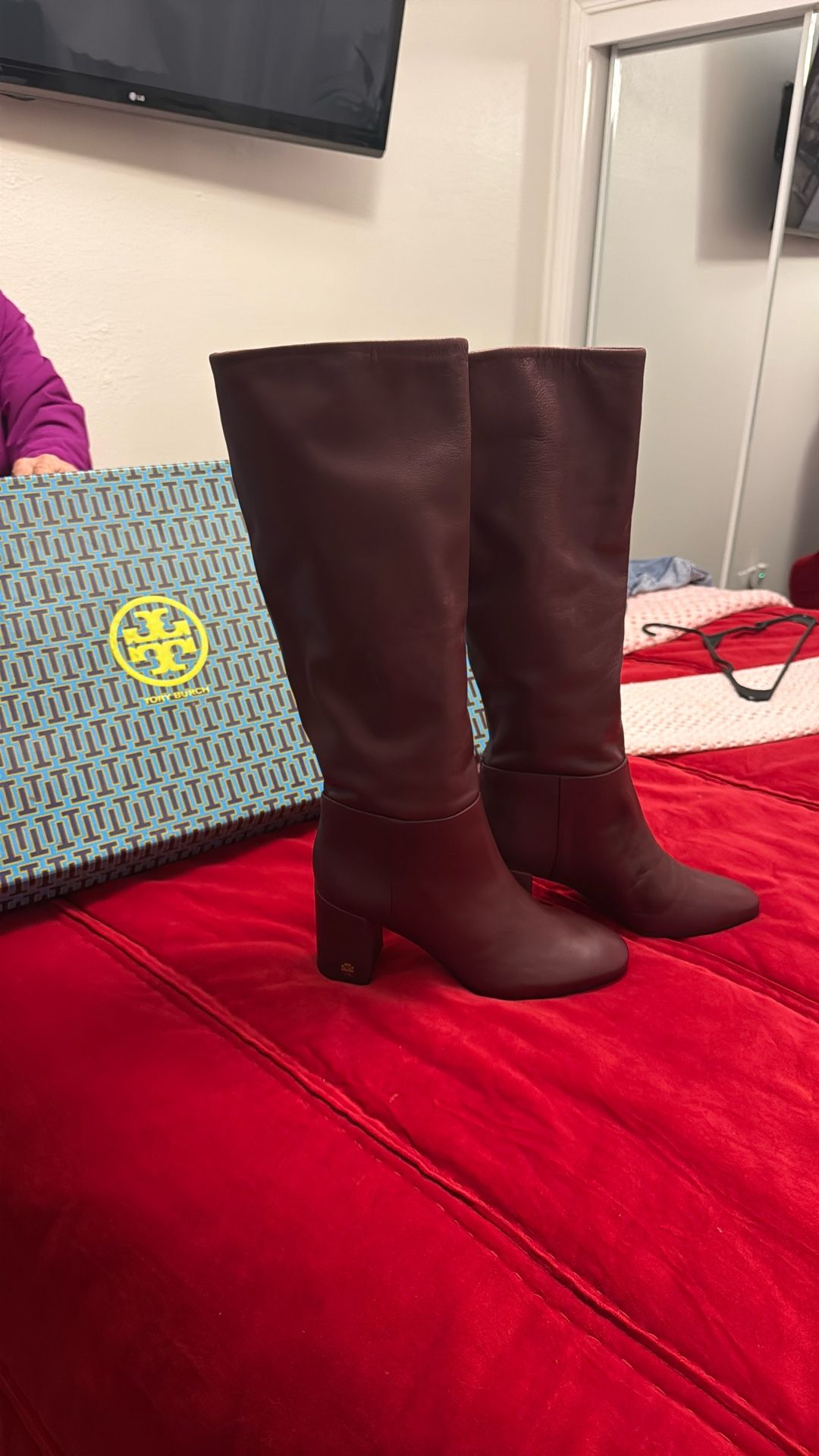 Burgundy Tory Burch Knee High Boots Size 9