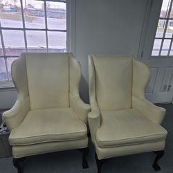 Queen Anne Style Upholstered Wingback Arm Chair