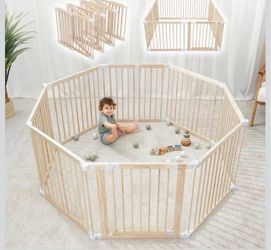 Comfy Cubs Baby Gate Playpen natural pine wood