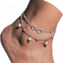 Super Cute Silver & Pearl Ankle Bracelet