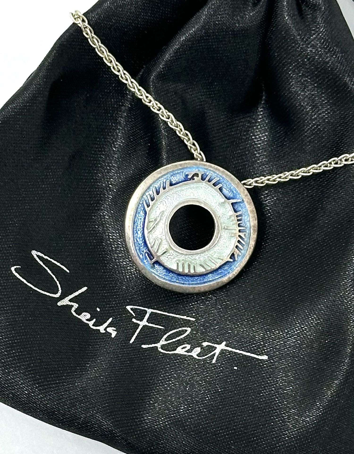 Sheila Fleet Sterling Silver 925 Twilight Enamel Small Pendant 18" Necklace