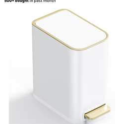 New White and Gold Trash Can with Soft Close Lid