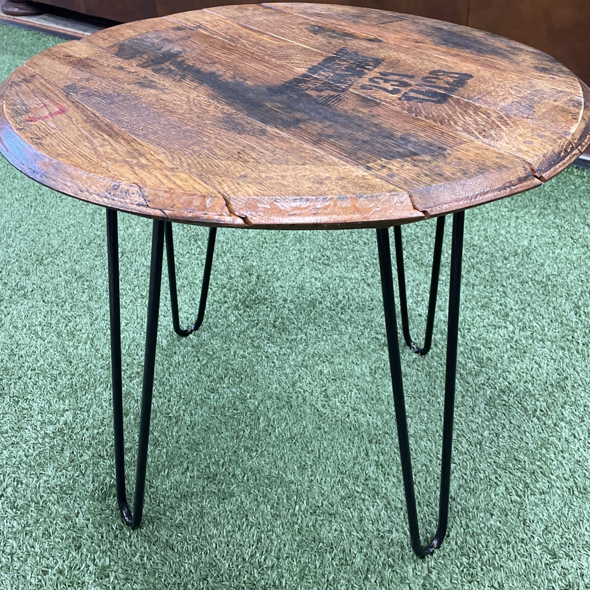 End Table - Authentic Maker’s Mark Bourbon Whiskey Barrel Head Lid