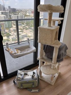 Cat Tree, Window Hammock & Travel Carrier Bundle