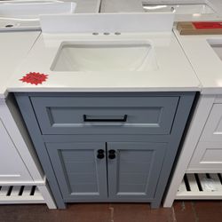 Hanna 24 in. Single Sink Spruce Blue Bath Vanity with White Engineered Stone Top