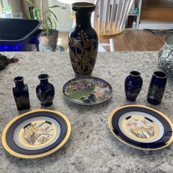 Rare Vintage  Japanese Art Of Cokin Vases And Matching Plates 3