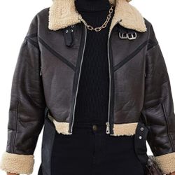 Brown Winter Women Faux Lamb Fur Jacket