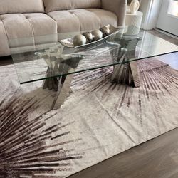 Rectangular 51 ‘ Beautiful Glass & Sliver Stainless Steel Coffee Table   