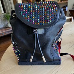 CHRISTIAN LOUBOUTIN MEN'S EXPLORAFUNK RAINBOW SPIKED LEATHER BACKPACK.