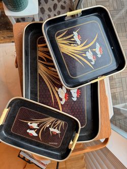 VTG set of 3 matching oriental trays