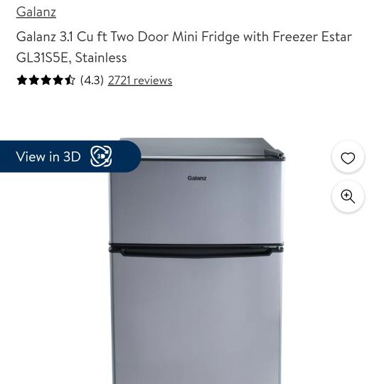 Galanz 3.1 Cu ft Two Door Mini Fridge with Freezer Estar GL31S5E, Stainless