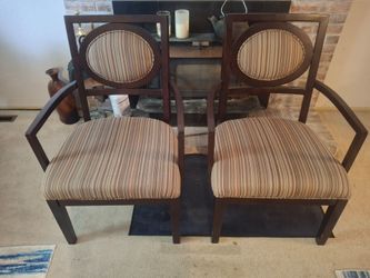 Set of 2 Dark Wood Upholstered Armchairs