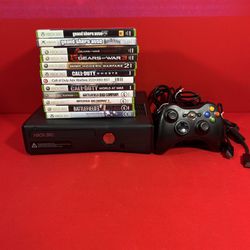 Microsoft Xbox 360 E 250GB Console - Black. With 12 Games, Controller. TESTED
