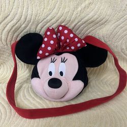 Disney Minnie Mouse Kids Plush Bag Purse 3D Face Zipper Pocket Shoulder Strap