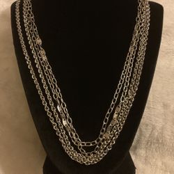 48”/60” Double Strand Silver Chain Necklace …3 Styles Of Links In 1