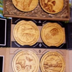 Vintage Wooden Coasters Set Of Six New Never Used 