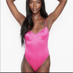 Victoria’s Secret Pink Satin Bodysuit Sz L NWT