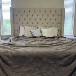 King Size Bed Frame (Beige) Color Fabric