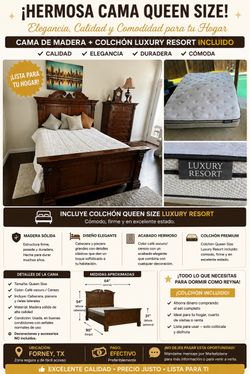 Cama Queen de Madera + Colchón Luxury Resort Incluido