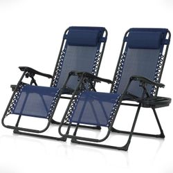 CAPHAUS Set of 2 Blue Zero Gravity Chair, Zero Gravity Recliner, Zero Gravity Lounge Chair, Anti-Gravity Chair for Indoor & Outdoor, Folding Reclining
