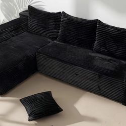 Black L-Shape Boneless Sectional Couch 
