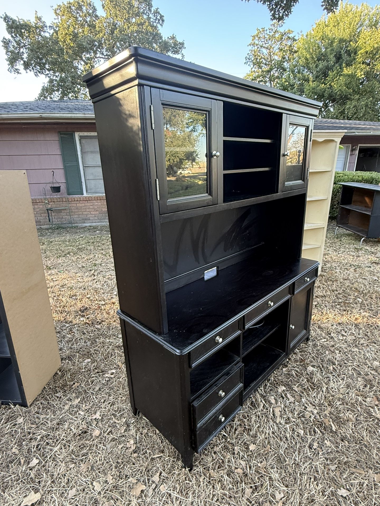 Solid Black Book Shelf With Drawers And Cabinet
