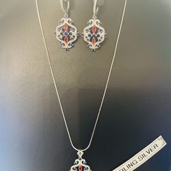 Blue And Red Silver Necklace 